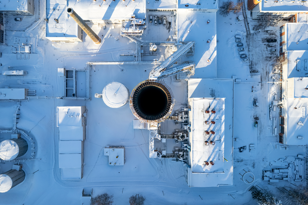 Snow covered power plant