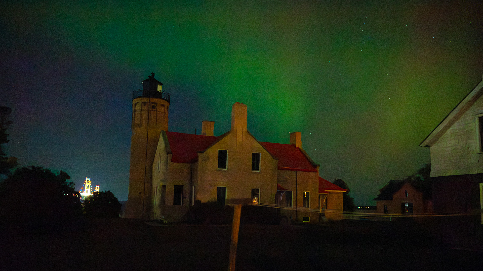 Aurora over Old Mackinac Point Light, Mackinaw City, Michigan